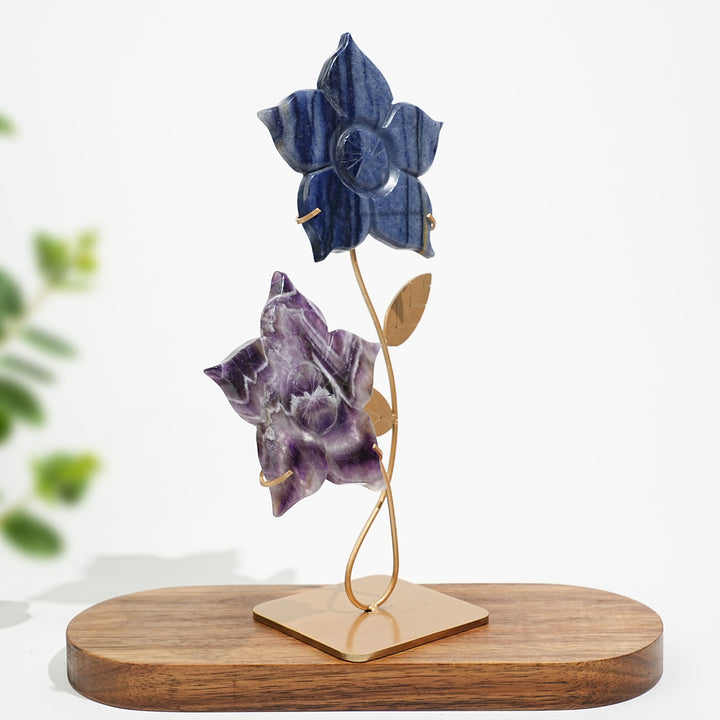 Unique,Natural Crystal Sakura Flower With Stand