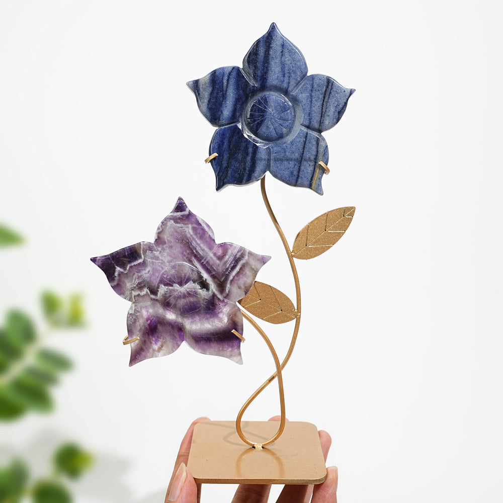 Unique,Natural Crystal Sakura Flower With Stand