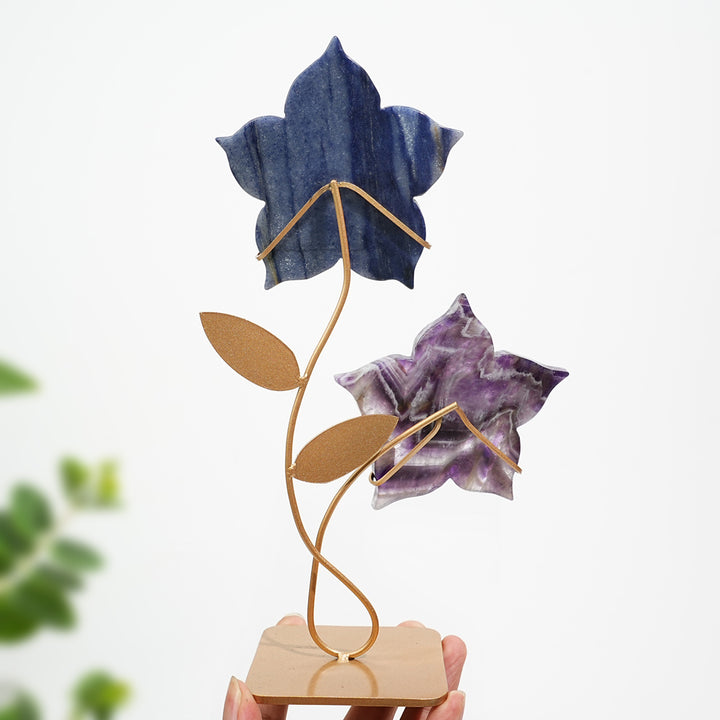 Unique,Natural Crystal Sakura Flower With Stand