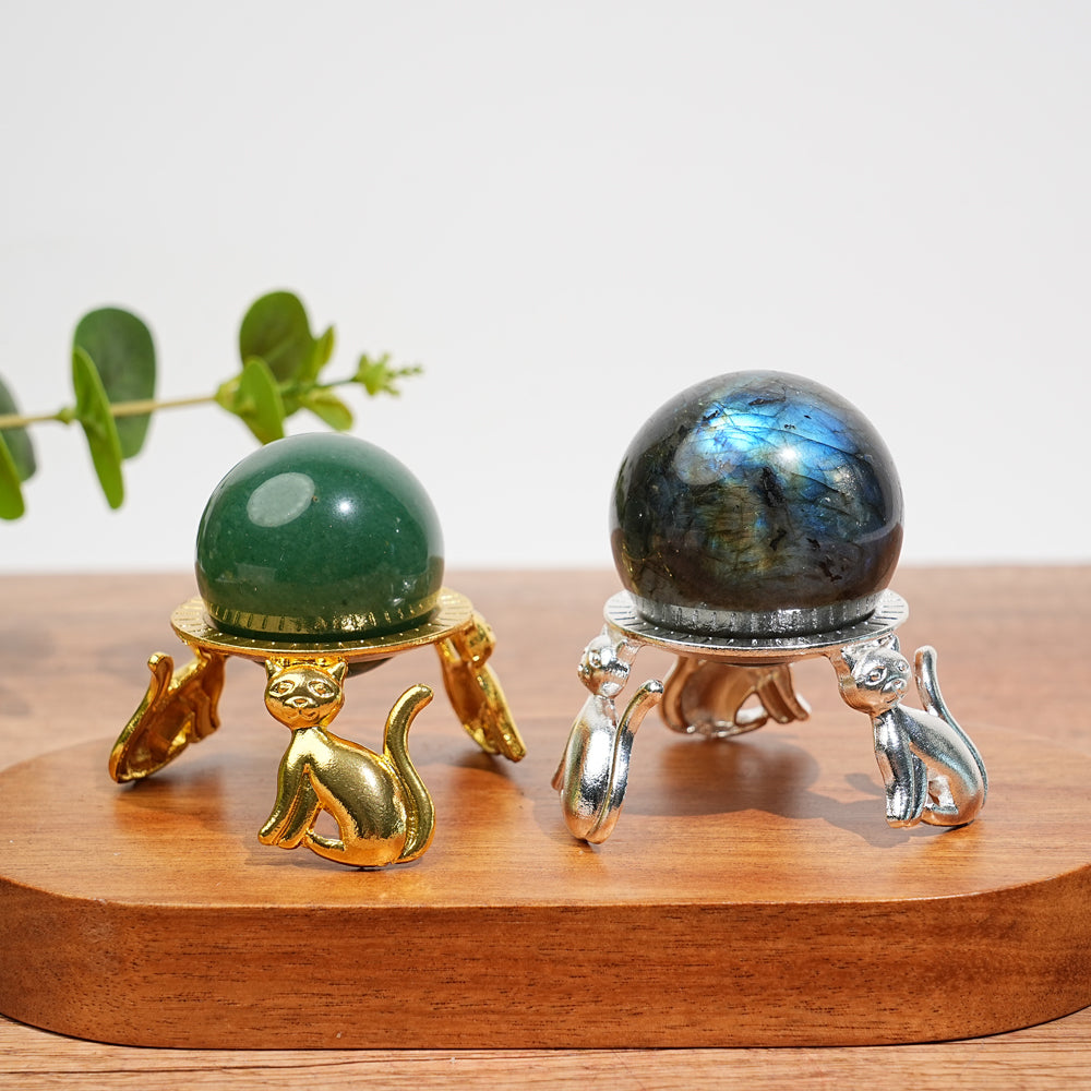A Slightly Imperfect Metal Cat Shape Crystal Sphere Stand