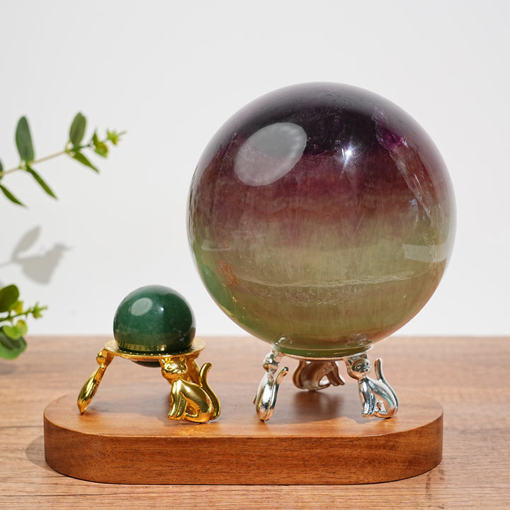 A Slightly Imperfect Metal Cat Shape Crystal Sphere Stand