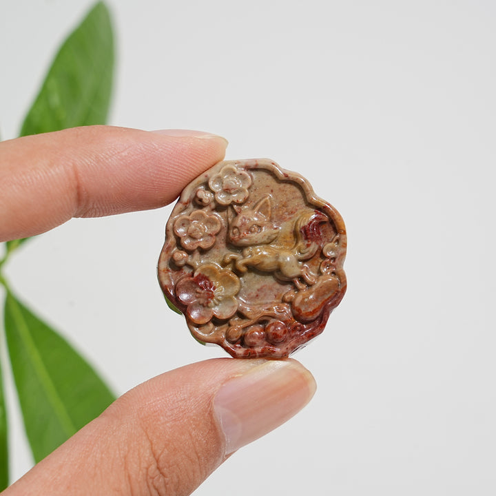 Natural Crystal Alashan Agate Fox Plaque Carving