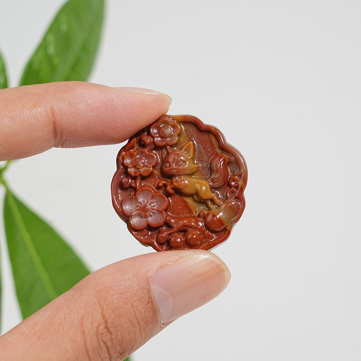 Natural Crystal Alashan Agate Fox Plaque Carving
