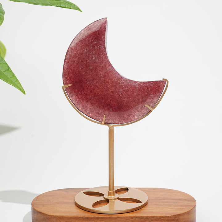 Unique,Natural Strawberry Quartz Moon With Stand