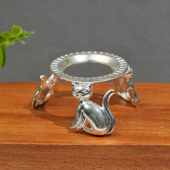 A Slightly Imperfect Metal Cat Shape Crystal Sphere Stand