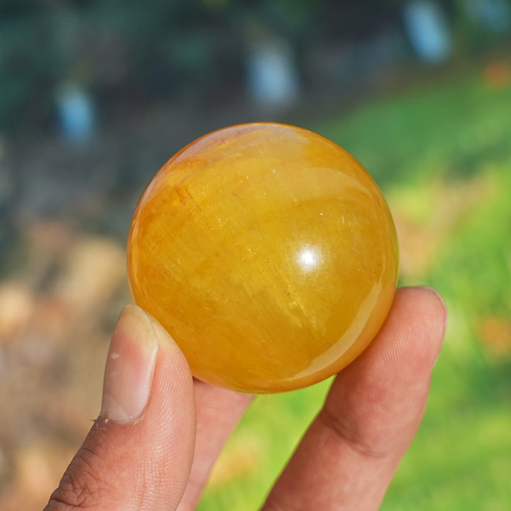 Natural Crystal Yellow Fluorite Sphere