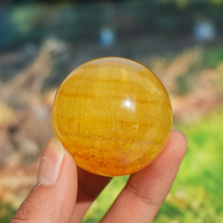 Natural Crystal Yellow Fluorite Sphere