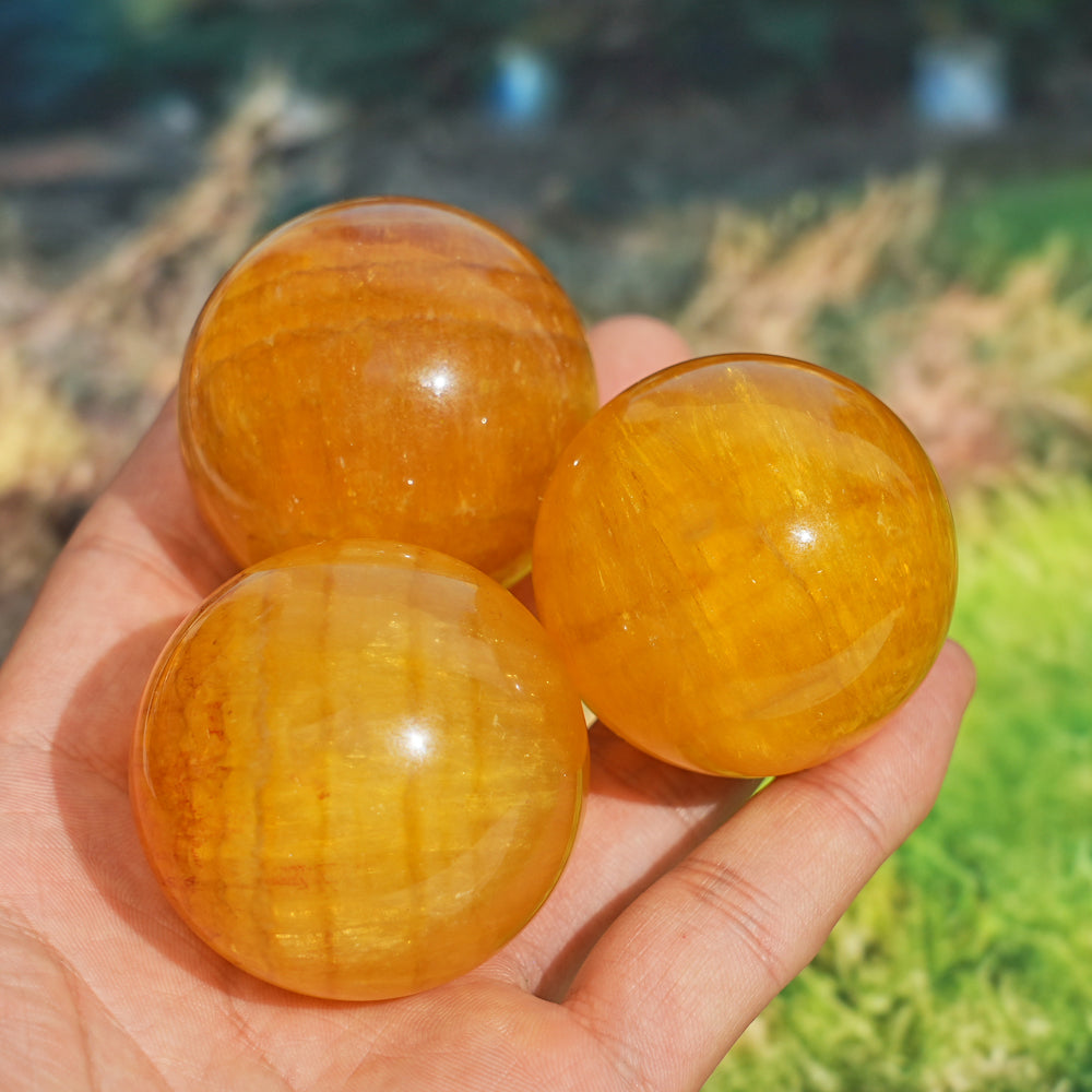 Natural Crystal Yellow Fluorite Sphere