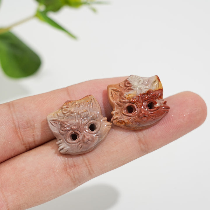 Natural Crystal Alashan Agate Fox Mask Carving