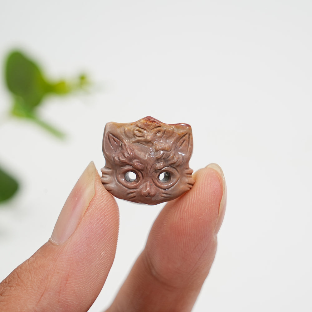 Natural Crystal Alashan Agate Fox Mask Carving