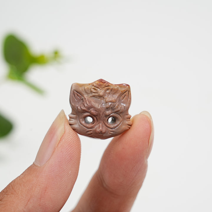 Natural Crystal Alashan Agate Fox Mask Carving