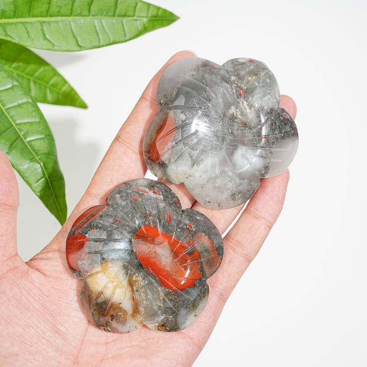 Natural Crystal Peach Blossom Sphere Holder Carving