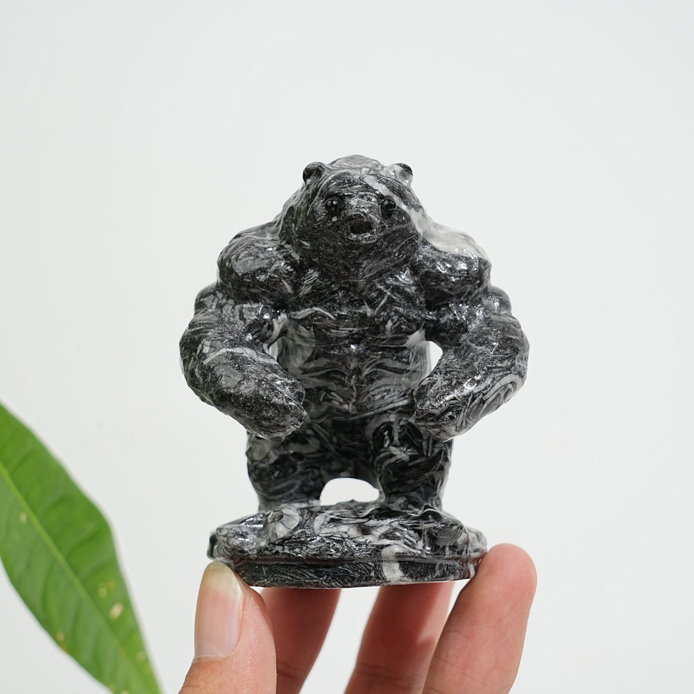 Unique,Natural Crystal Carving Shell Fossil Muscle Bear