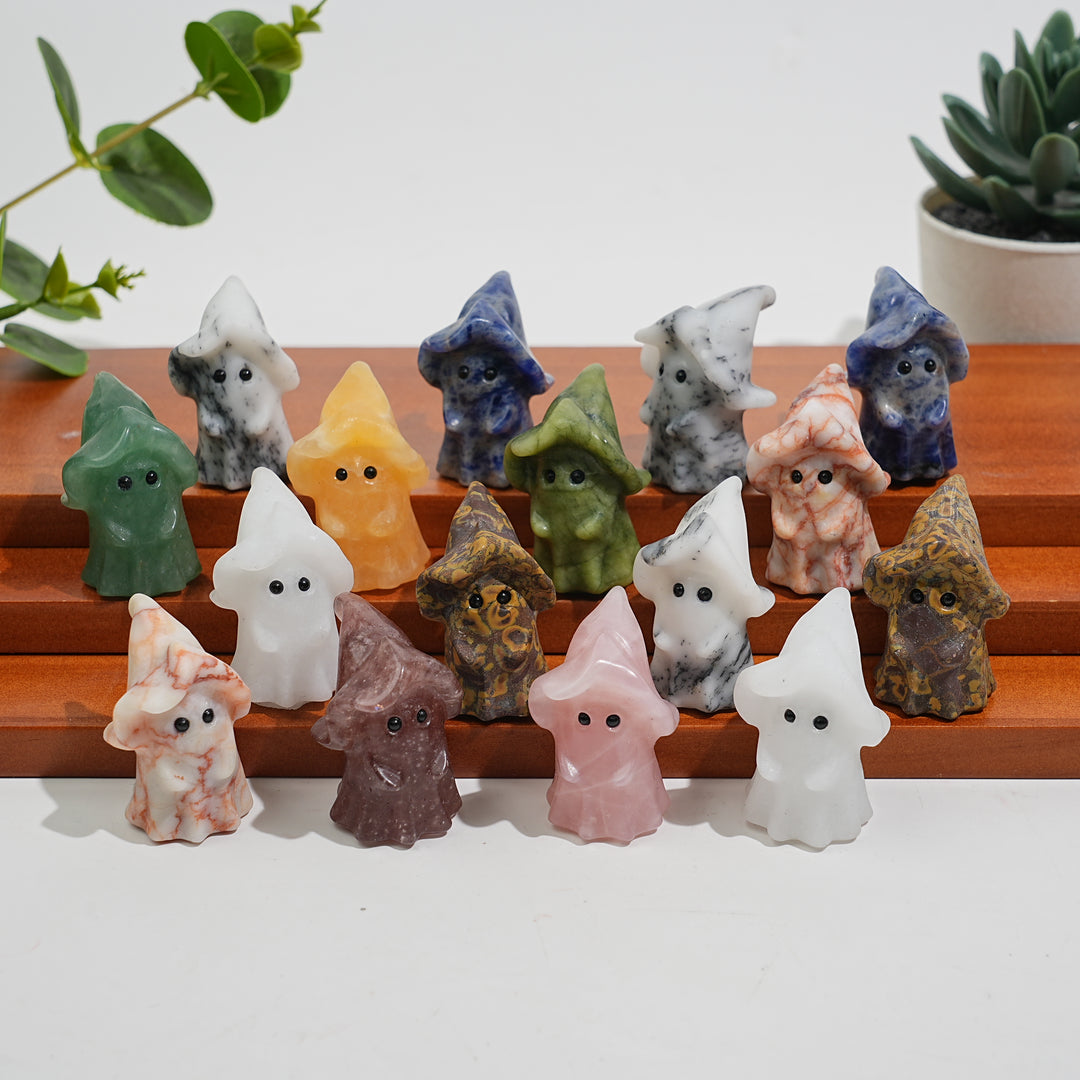 Natural Crystal Lovely Hatted Ghost Carving