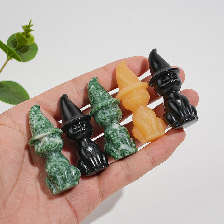 Natural Crystal Whimsical Wizard Hat Sitting Cat