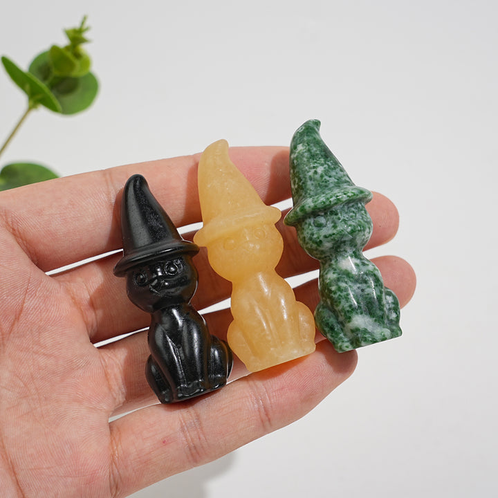 Natural Crystal Whimsical Wizard Hat Sitting Cat