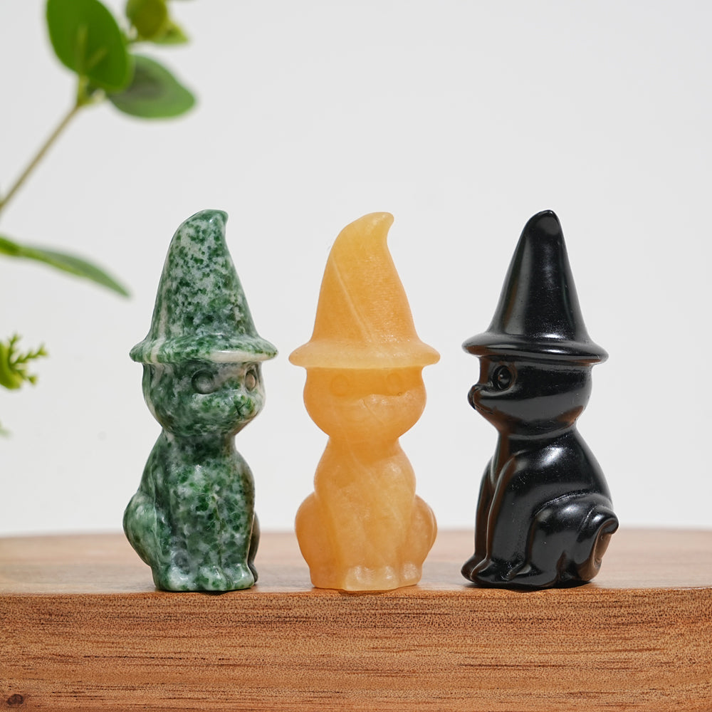 Natural Crystal Whimsical Wizard Hat Sitting Cat