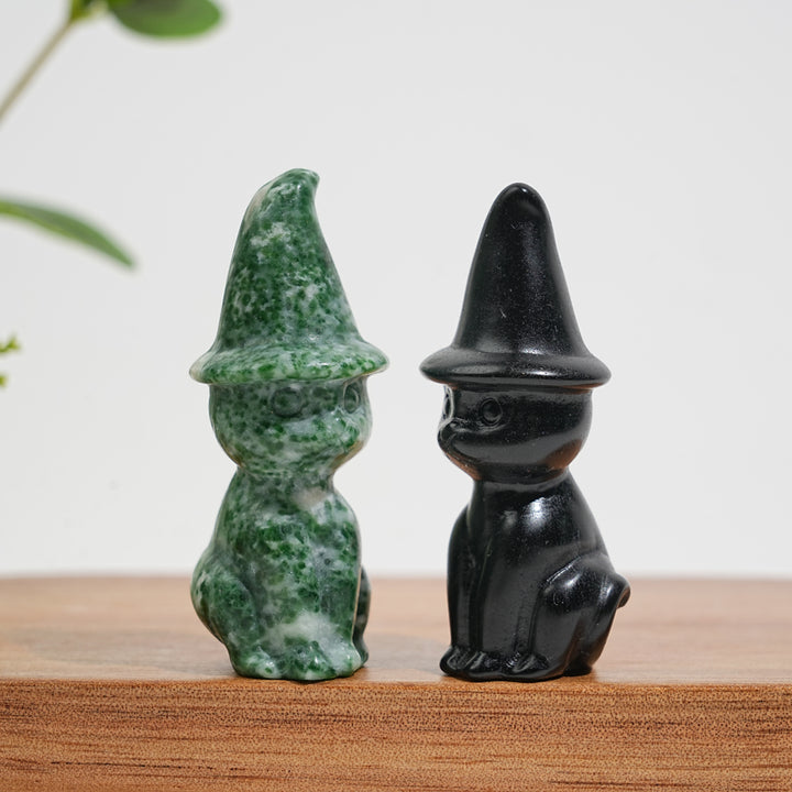 Natural Crystal Whimsical Wizard Hat Sitting Cat