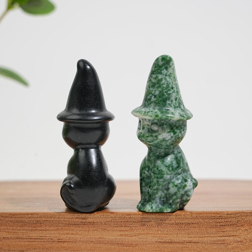 Natural Crystal Whimsical Wizard Hat Sitting Cat