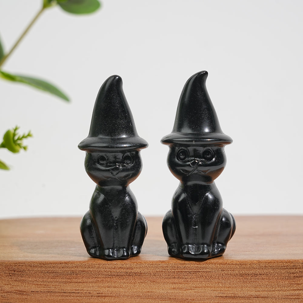 Natural Crystal Whimsical Wizard Hat Sitting Cat