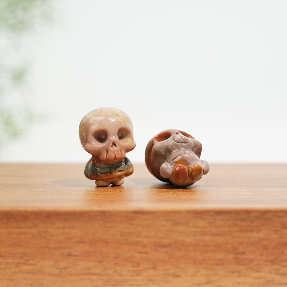 Natural Alashan Agate Cute Mini Skull Carving