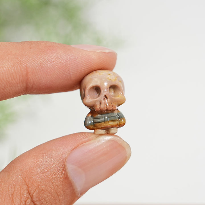 Natural Alashan Agate Cute Mini Skull Carving
