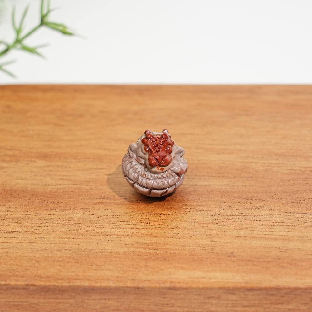 Natural Crystal Alashan Agate Whimsical Dragon Egg Carving