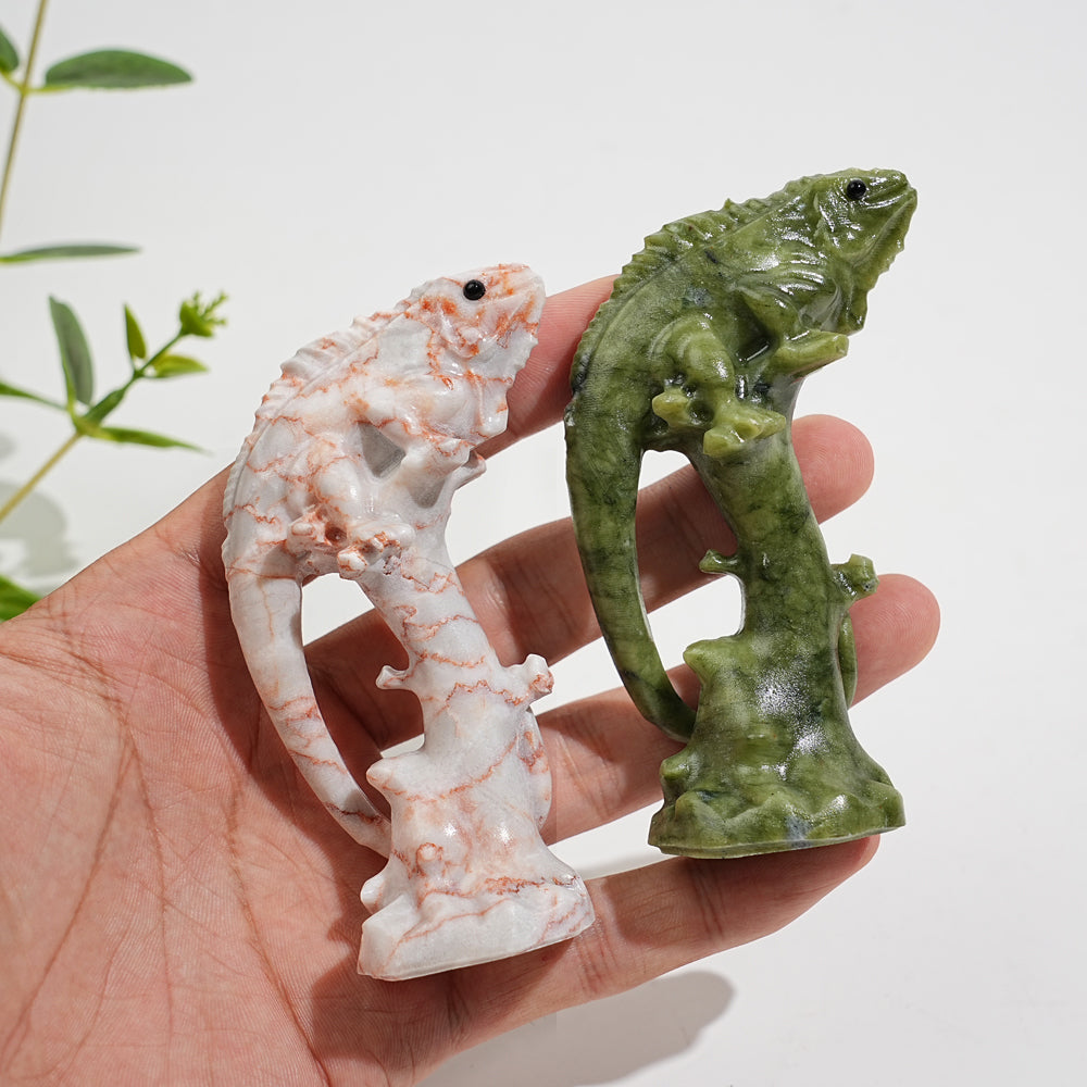 Natural Crystal Carving Cute Lizard On Branch