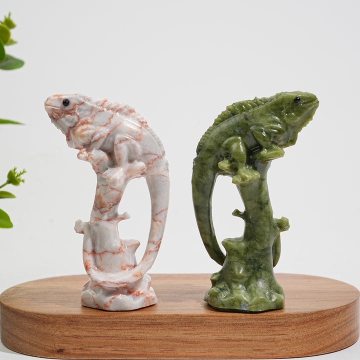 Natural Crystal Carving Cute Lizard On Branch