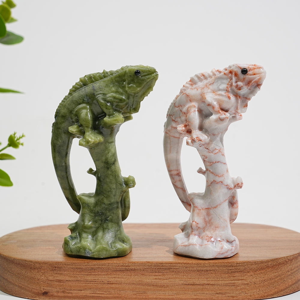 Natural Crystal Carving Cute Lizard On Branch