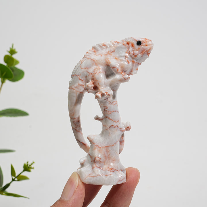 Natural Crystal Carving Cute Lizard On Branch