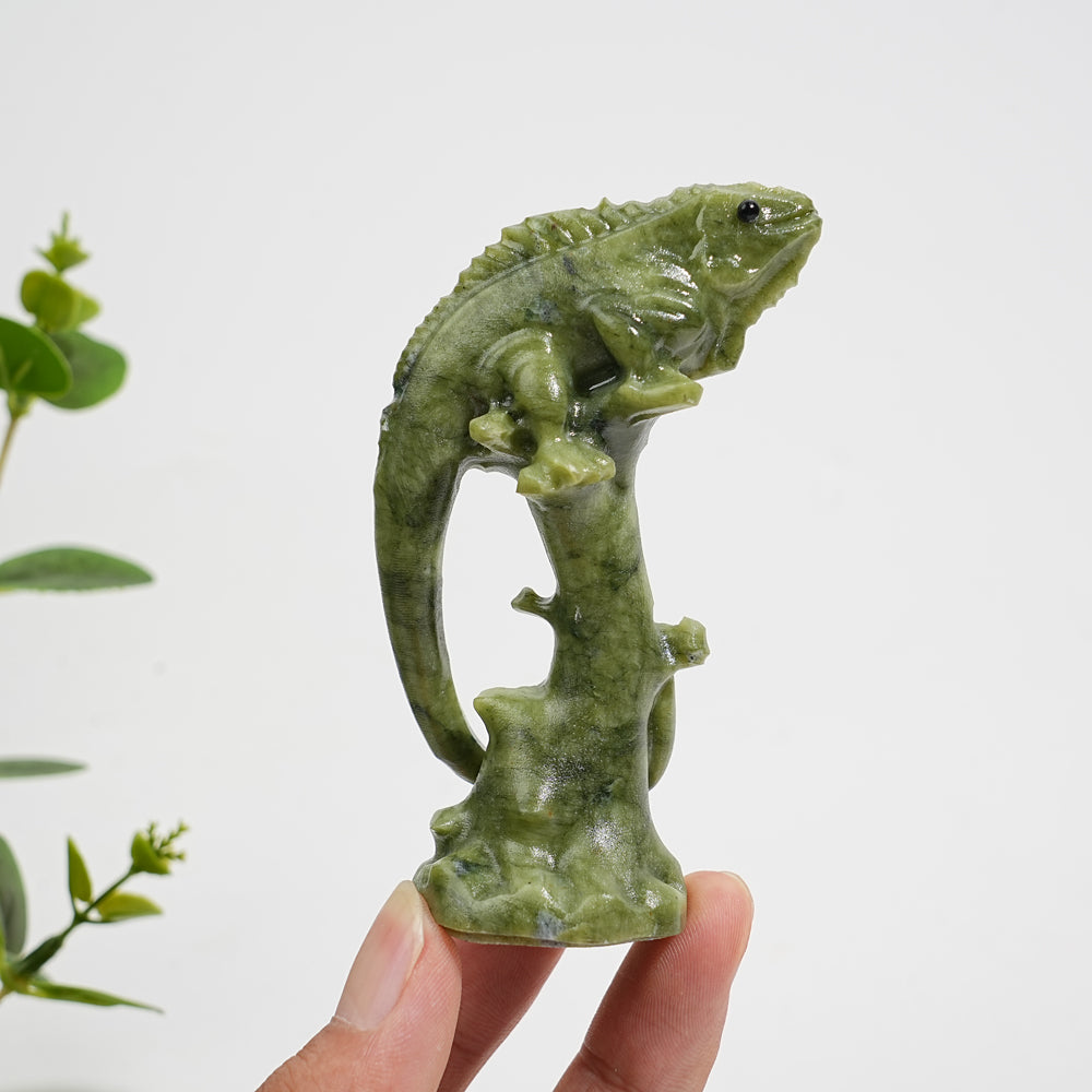 Natural Crystal Carving Cute Lizard On Branch