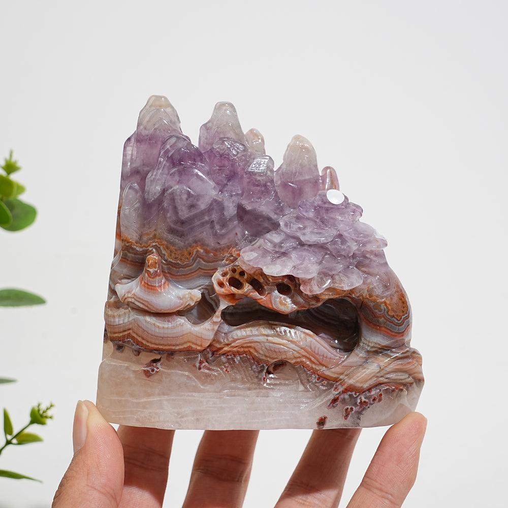Unique,A Slightly Imperfect Natural Crystal Amethyst Agate Mountain Landscape