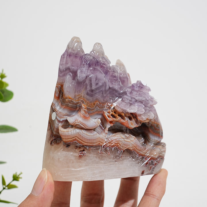 Unique,A Slightly Imperfect Natural Crystal Amethyst Agate Mountain Landscape