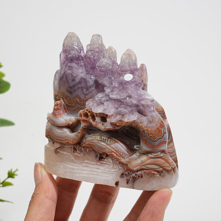 Unique,A Slightly Imperfect Natural Crystal Amethyst Agate Mountain Landscape