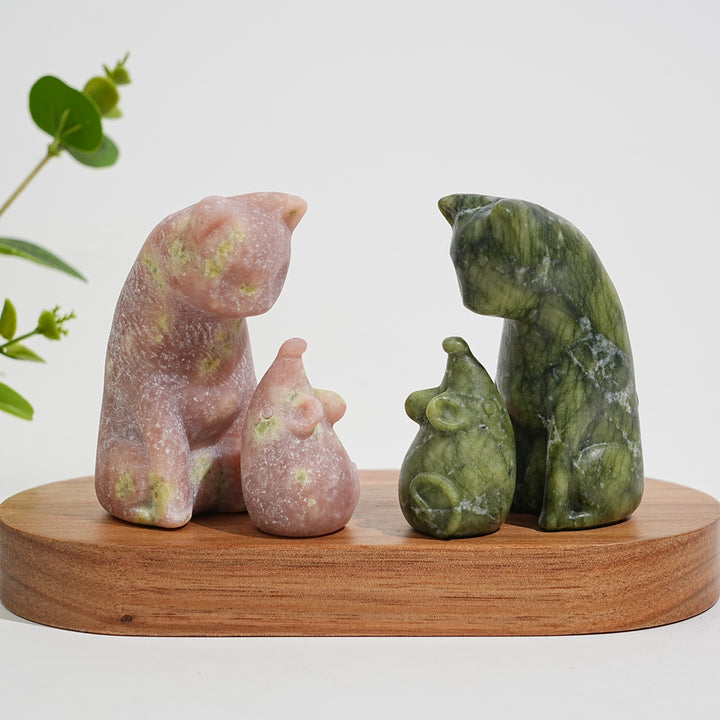 Natural Crystal Carving Cat With Mouse
