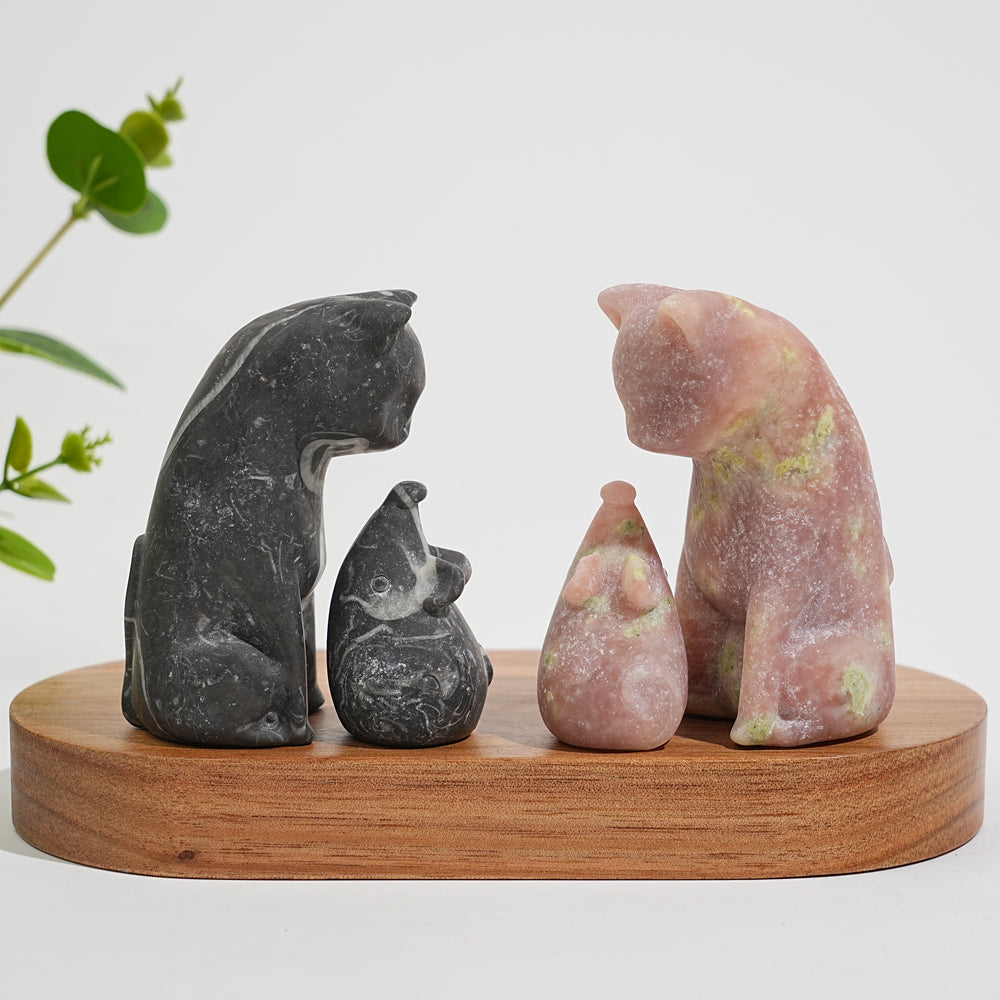 Natural Crystal Carving Cat With Mouse