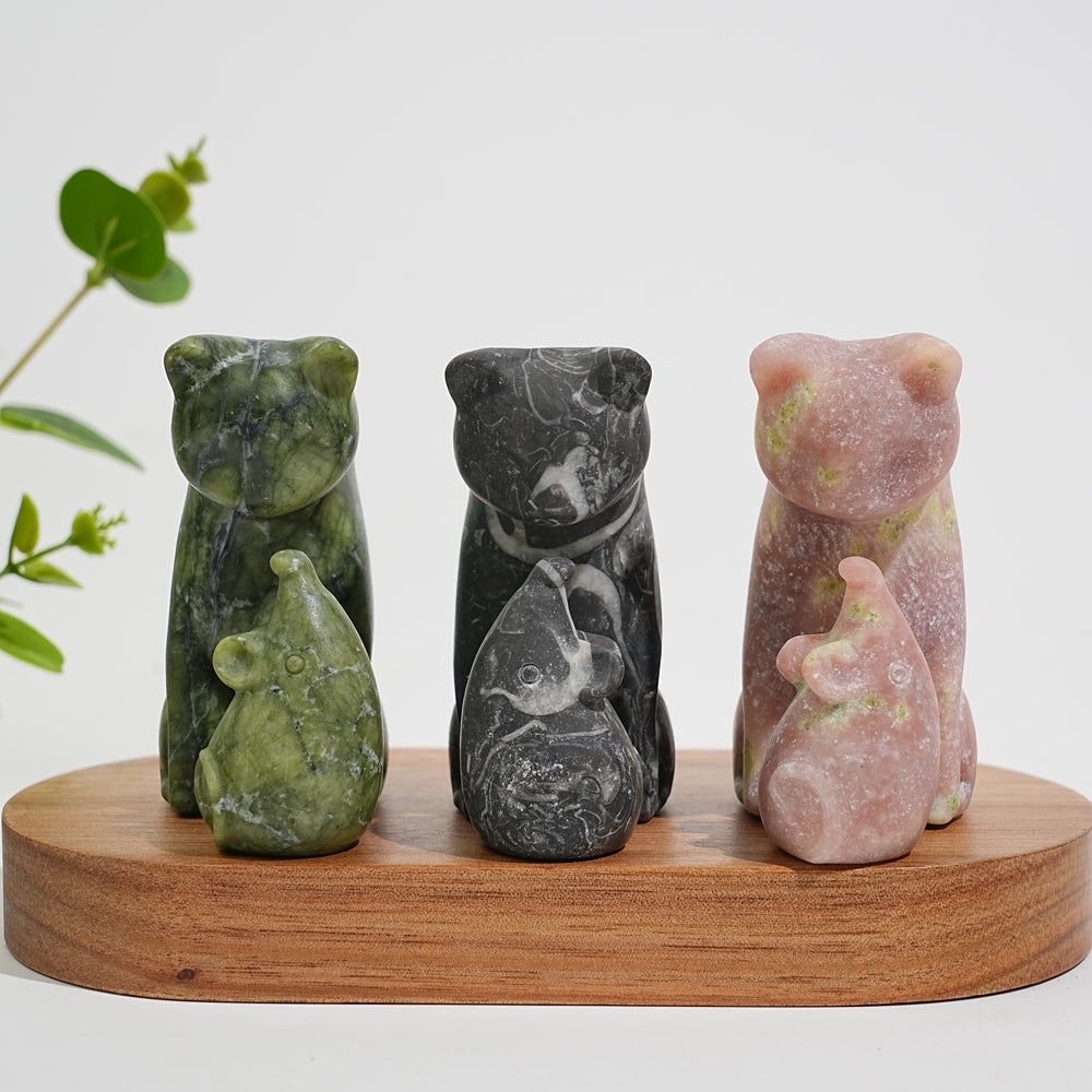 Natural Crystal Carving Cat With Mouse