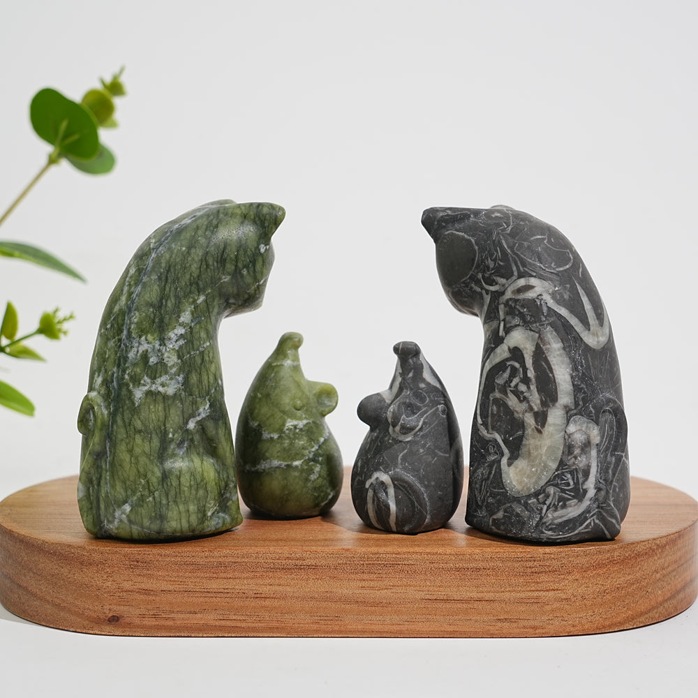 Natural Crystal Carving Cat With Mouse