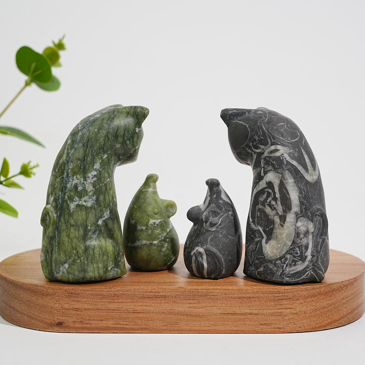 Natural Crystal Carving Cat With Mouse