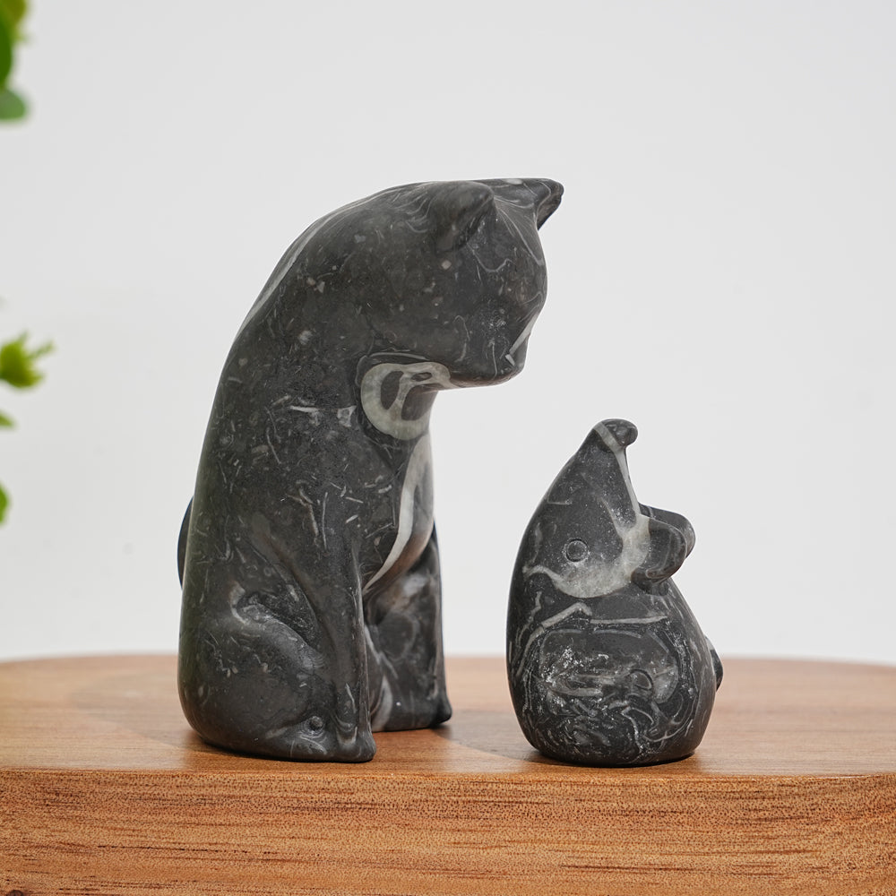 Natural Crystal Carving Cat With Mouse