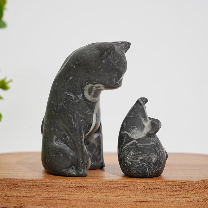 Natural Crystal Carving Cat With Mouse