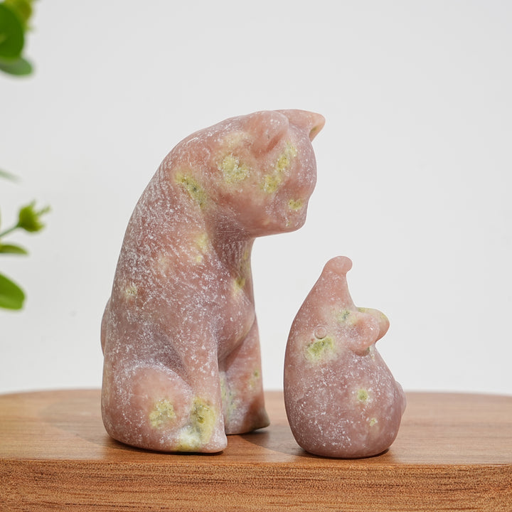 Natural Crystal Carving Cat With Mouse