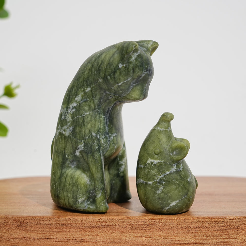 Natural Crystal Carving Cat With Mouse
