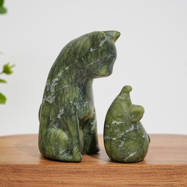 Natural Crystal Carving Cat With Mouse