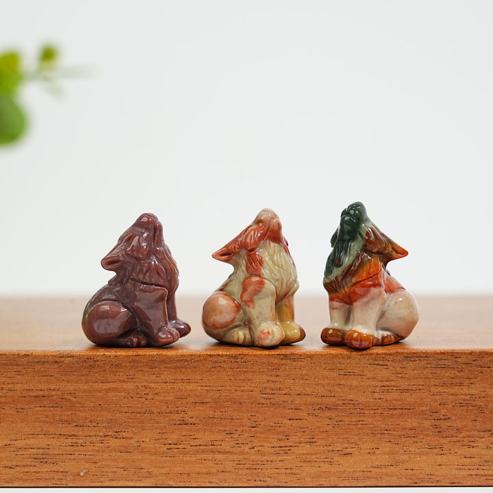Natural Crystal Alashan Agate Wolf Carving