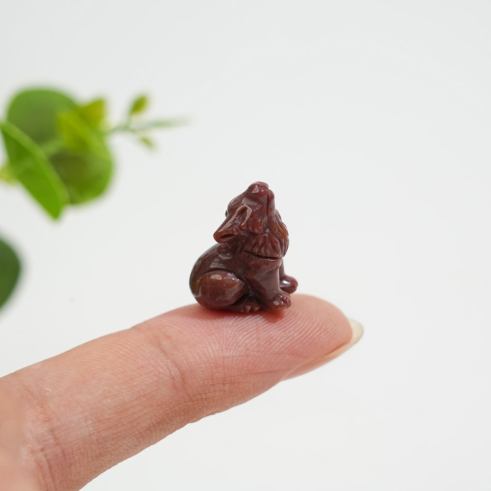 Natural Crystal Alashan Agate Wolf Carving