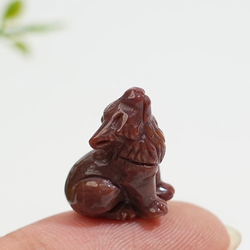 Natural Crystal Alashan Agate Wolf Carving