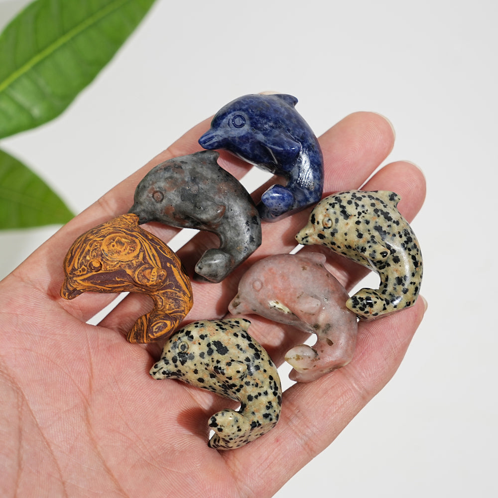 Natural Crystal Mixed Material Mini Dolphin Carving