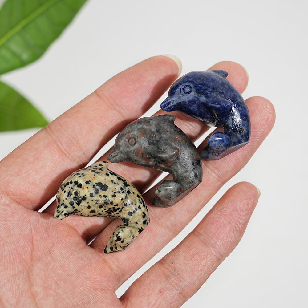 Natural Crystal Mixed Material Mini Dolphin Carving